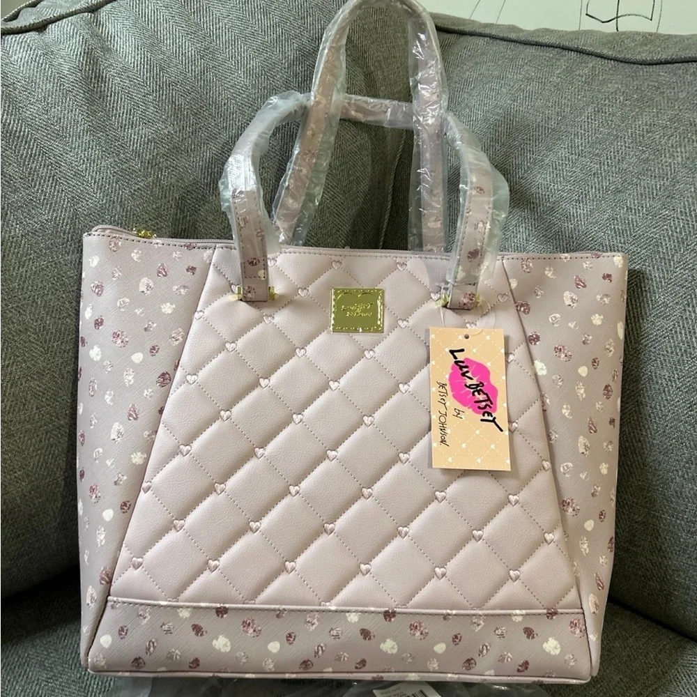 Betsey Johnson Pink Quilted Tote with Floral Print NWT